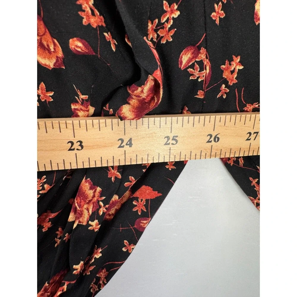 Free People Flower Fields Mini Dress Black Floral ruffles oversized boho sz L